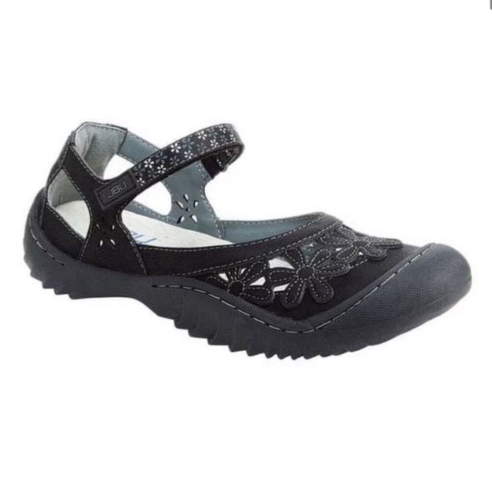 JBU by Jambu Women's Black Wildflower Floral Cut-Out Mary Jane Flat Size 7M